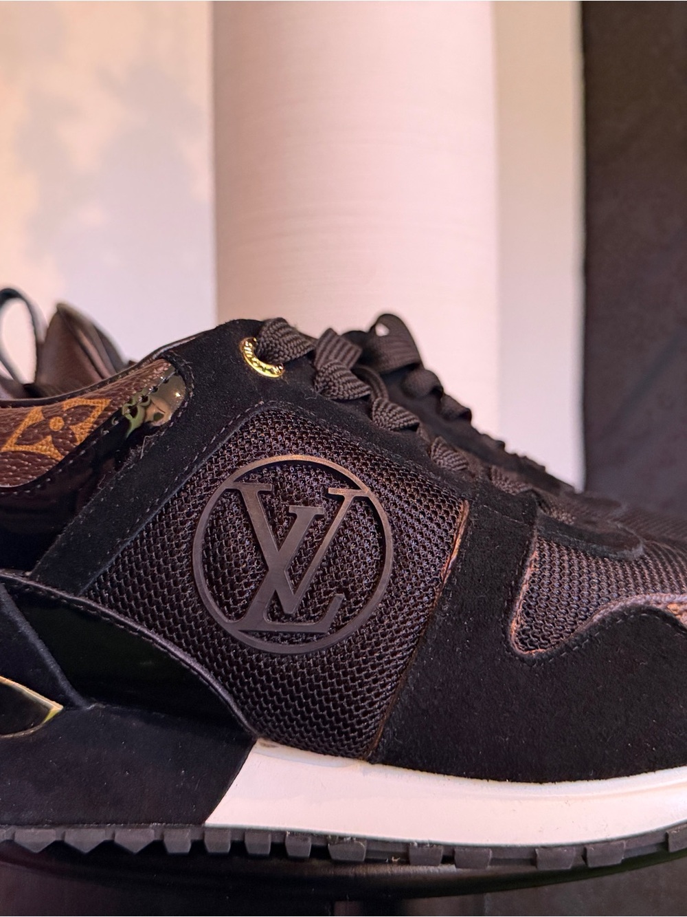Louis Vuitton Black and Brown Sneaker with LV Monogram Detail